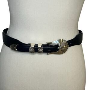 Nadim USA womens vintage David Dear 86 black silver western leather belt S **